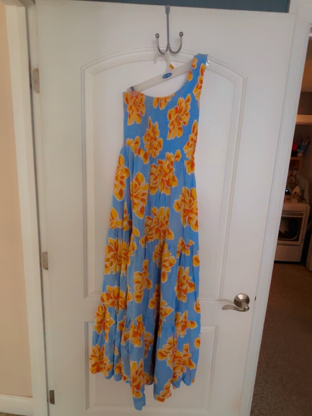 One-Shoulder Floral Maxi Dress in Sky Blue and Yellow - Unbranded